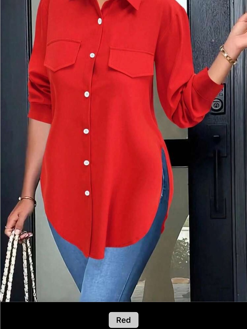 SHEIN Red Button-Up Tunic Blouse